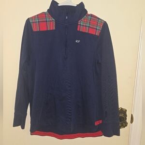Vineyard Vines Navy Mock Neck 1/4 Zip w/ Christmas Plaid Pullover Size: Small